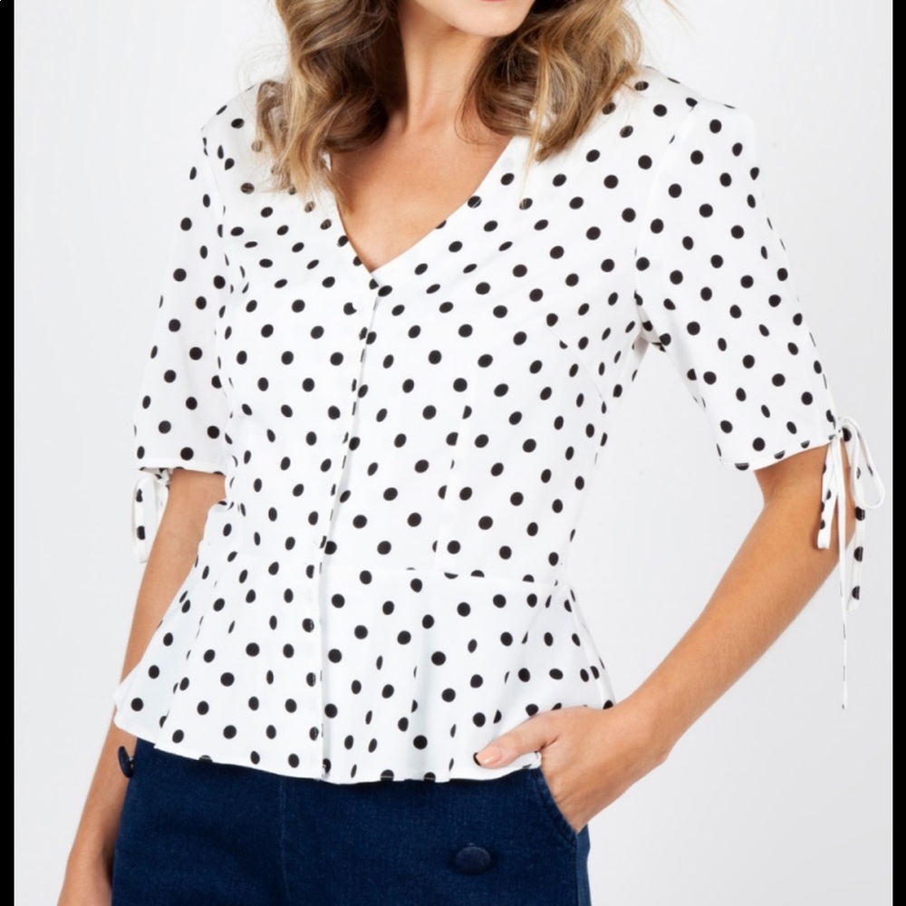 NWT Voodoo Vixen Polka Dot Peplum Blouse